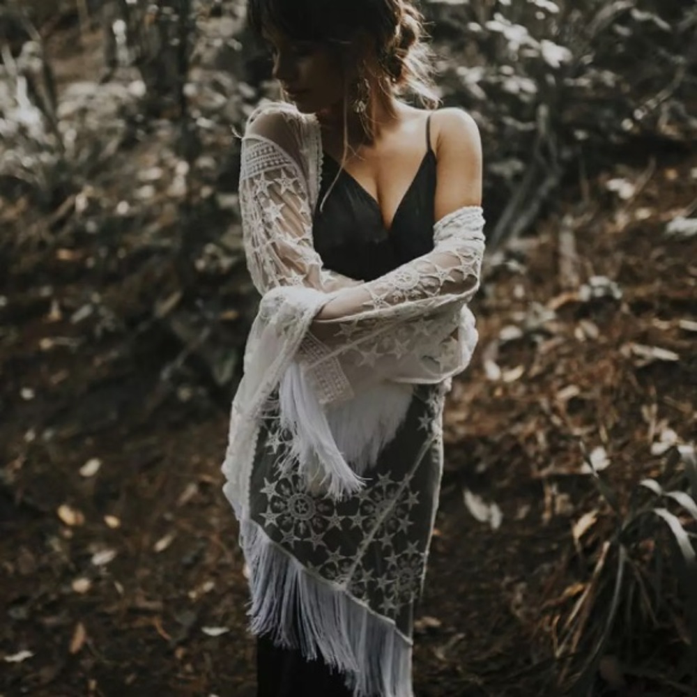 SOLD OUT Boho White Star Mesh Sheer Crochet Lace Coverup - Picture 12 of 12